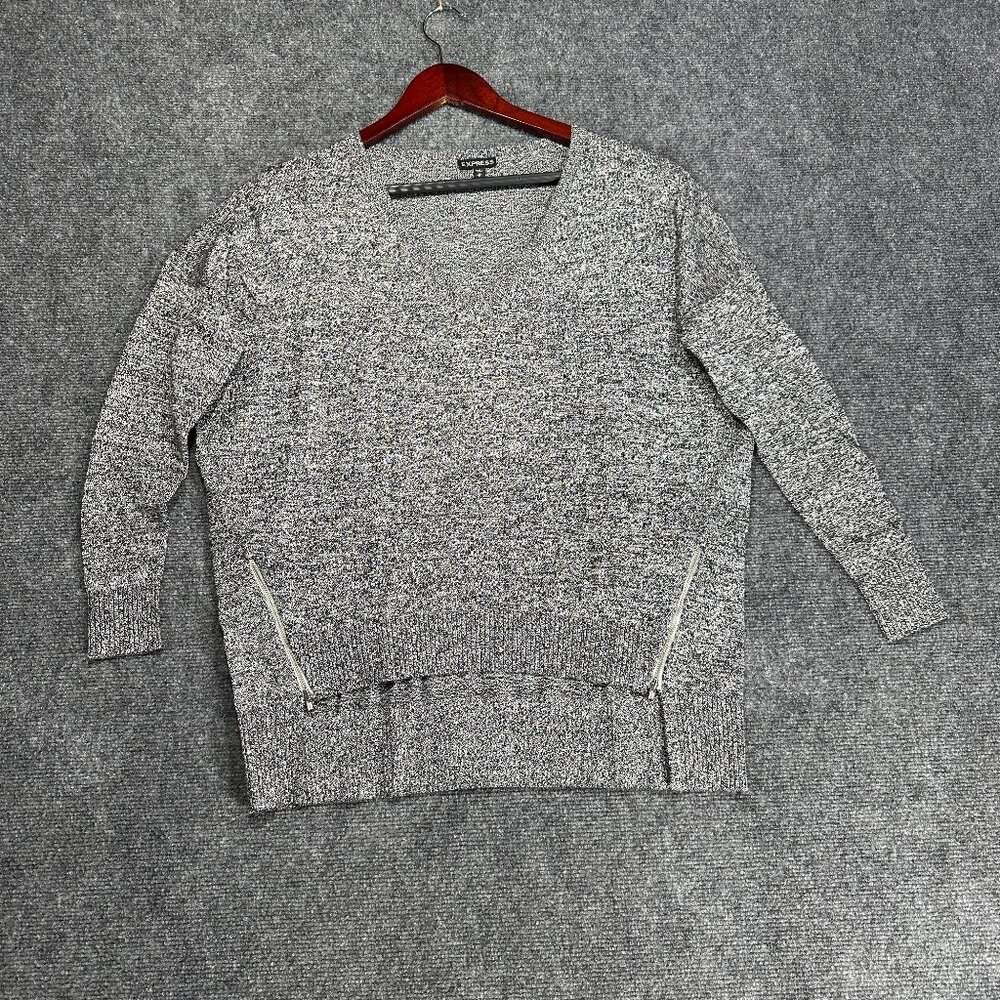 Express Sweater Womens XS Gray Knit Side Zip High Low Hem Boxy Lagenlook Knit